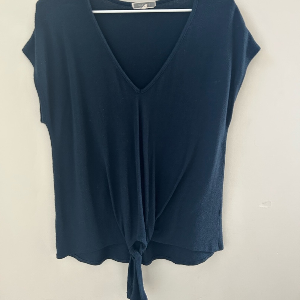 Navy Blue V-Neck Tie-Front Women's Top
